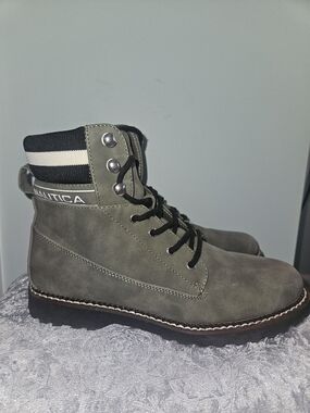 Nautica Men's Olive Lace-Up Combat Style Boots